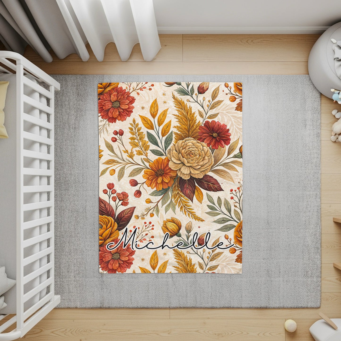 Personalized Floral Pattern Rug with Name Michelle