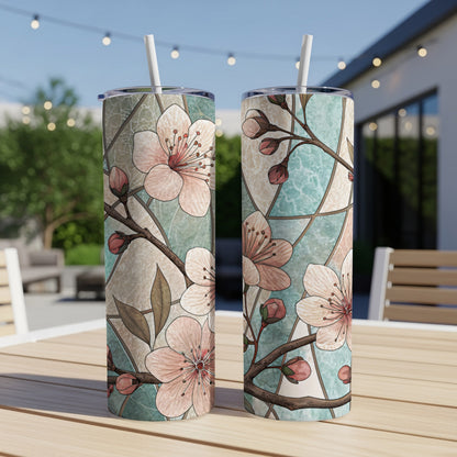 Stained Glass Cherry Blossoms Art Design 20 oz Skinny Tumbler - Walk Greener