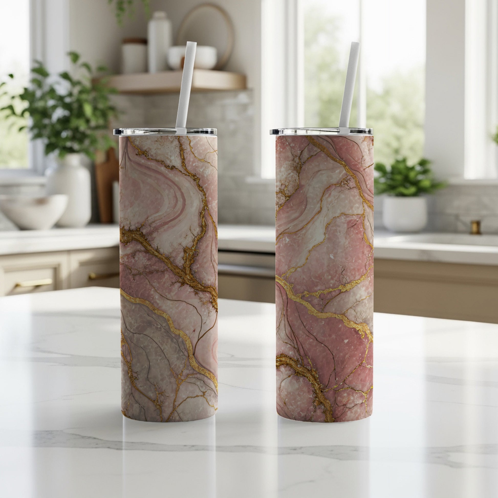 Elegant Marble Design Insulated Tumblers Set