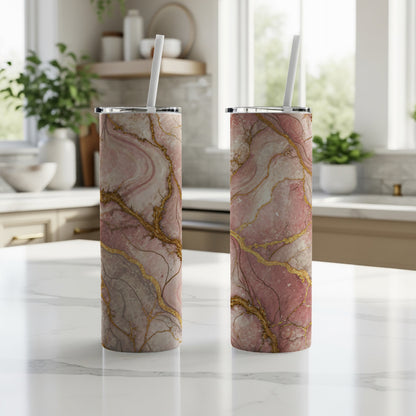 Elegant Marble Design Insulated Tumblers Set