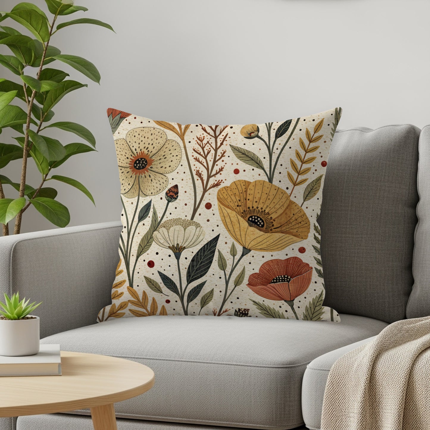 Neutral Floral Pattern Artwork Design Style Throw Pillows - Walk Greener