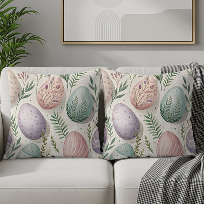 Decorative Easter Egg and Leaf Pattern Throw Pillow Set