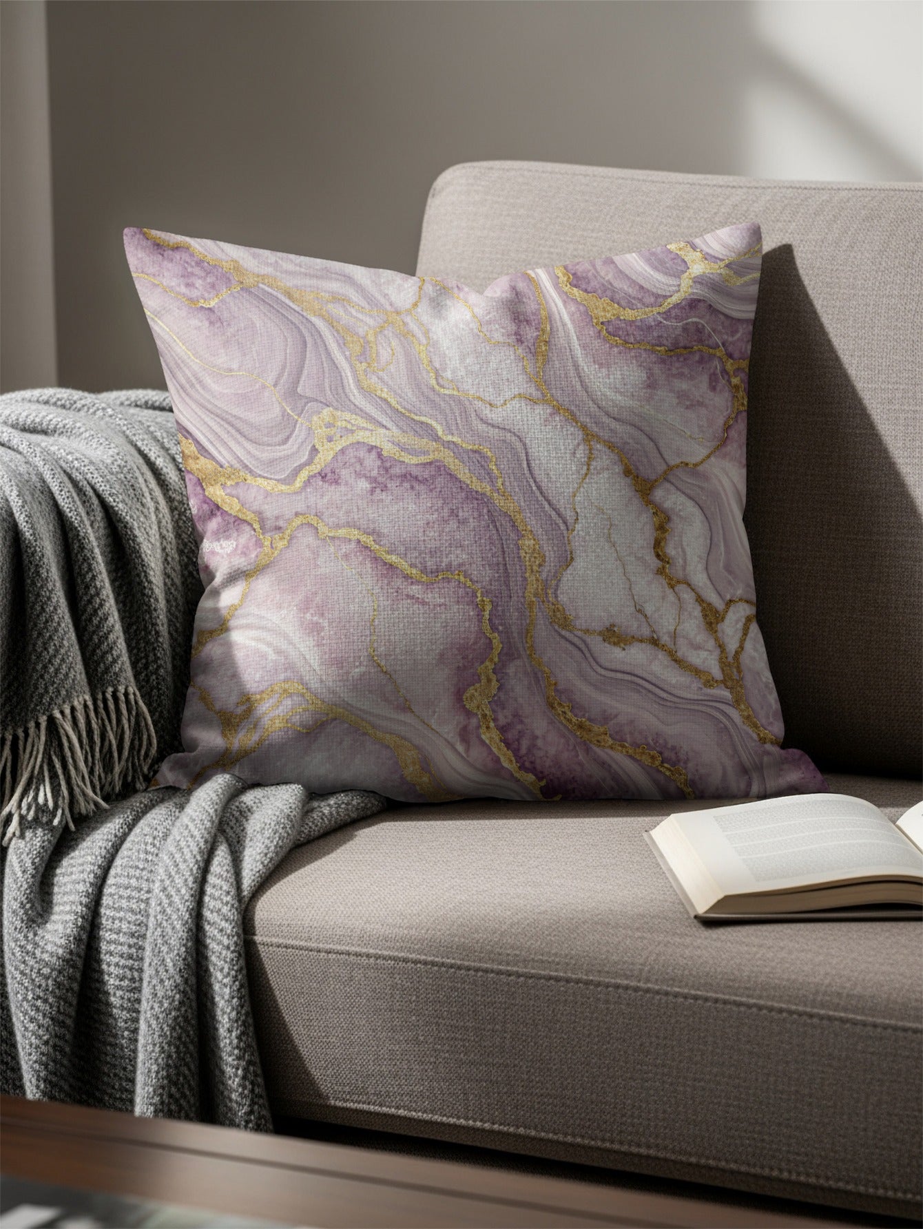Marble Effect Purple and Gold Accent Pillow Product
