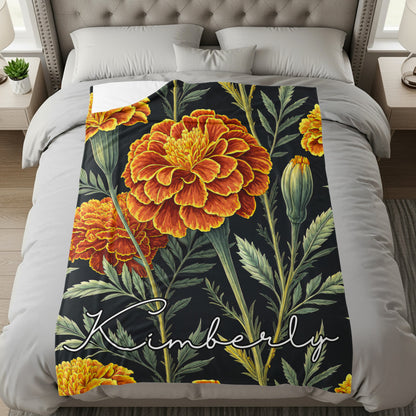 Marigold Flowers Custom Personalized Name Blanket Decor - Walk Greener