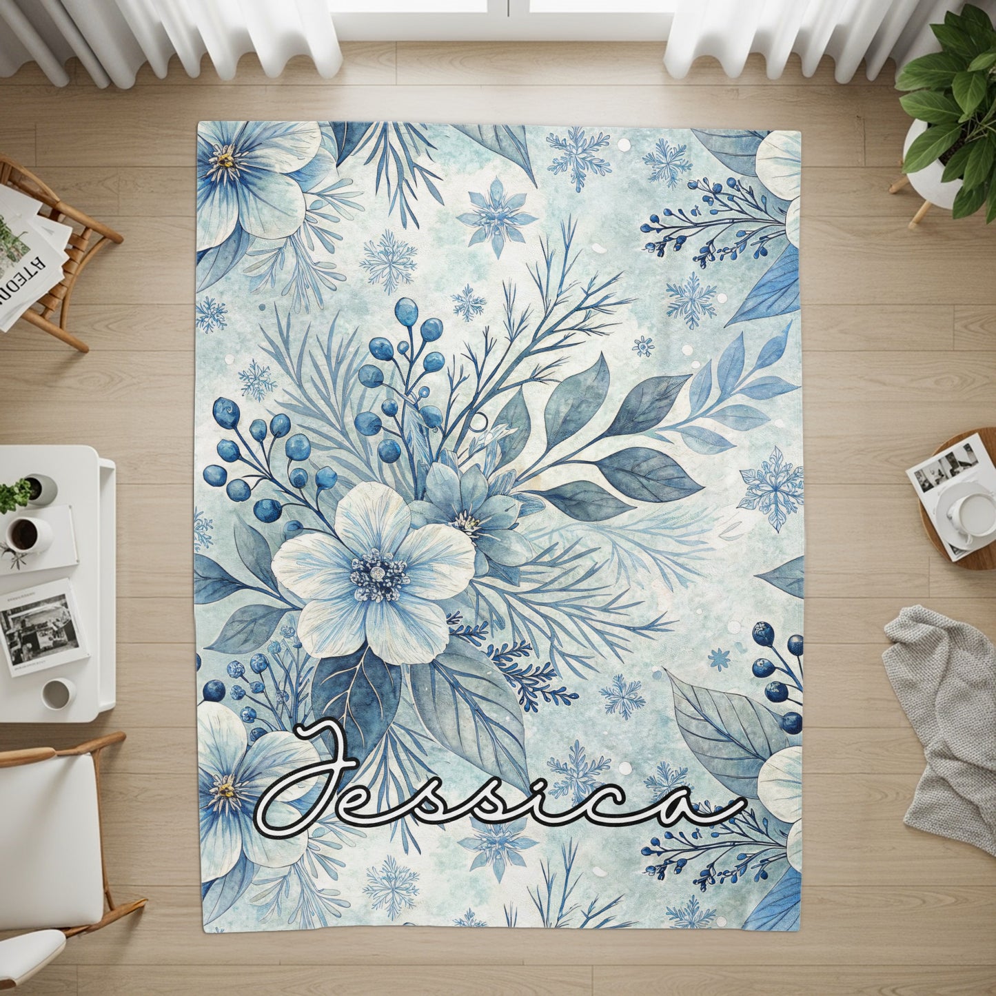 Personalized Blue Floral Design Jessica Rug