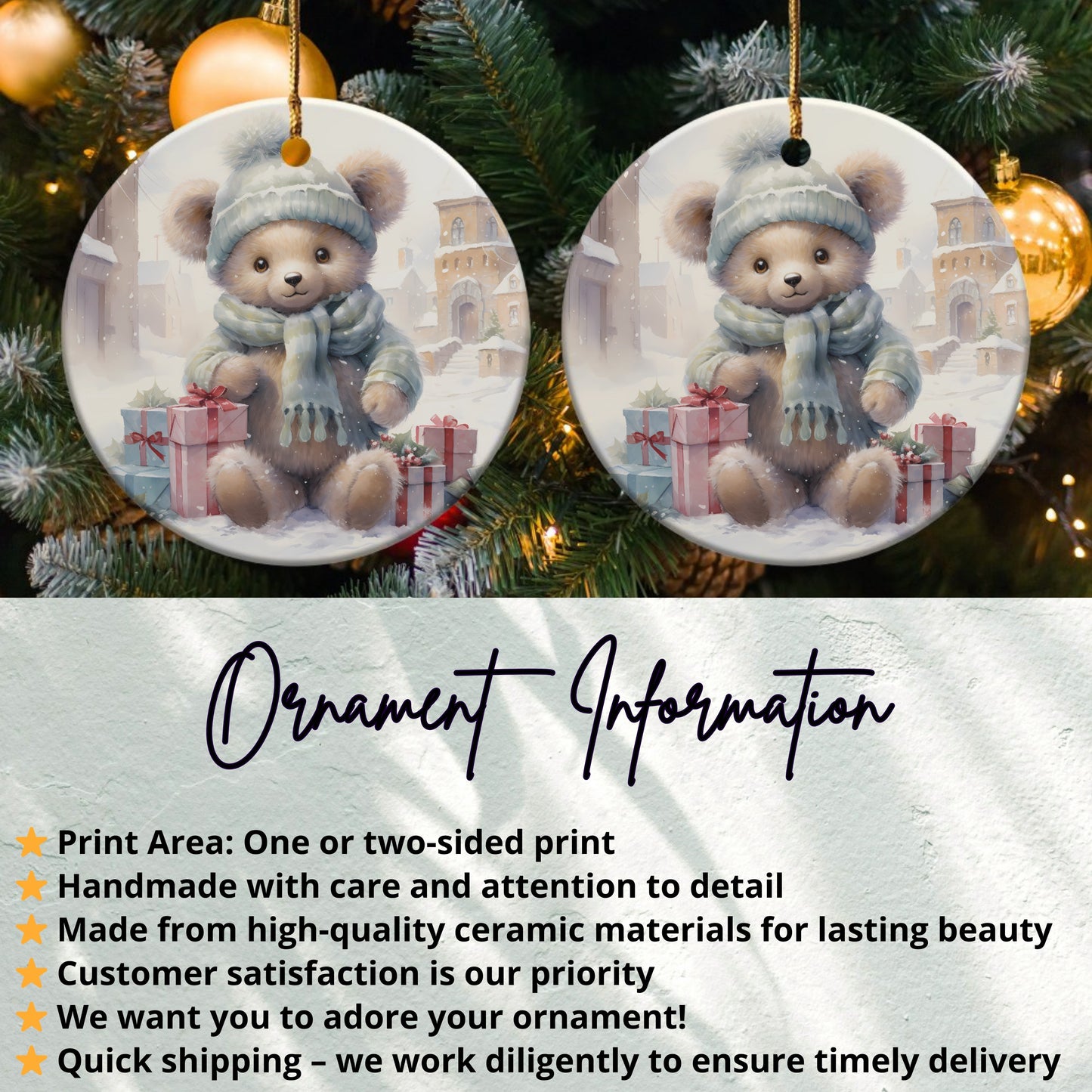 Cute Teddy Bear with Presents Christmas Ornament product type