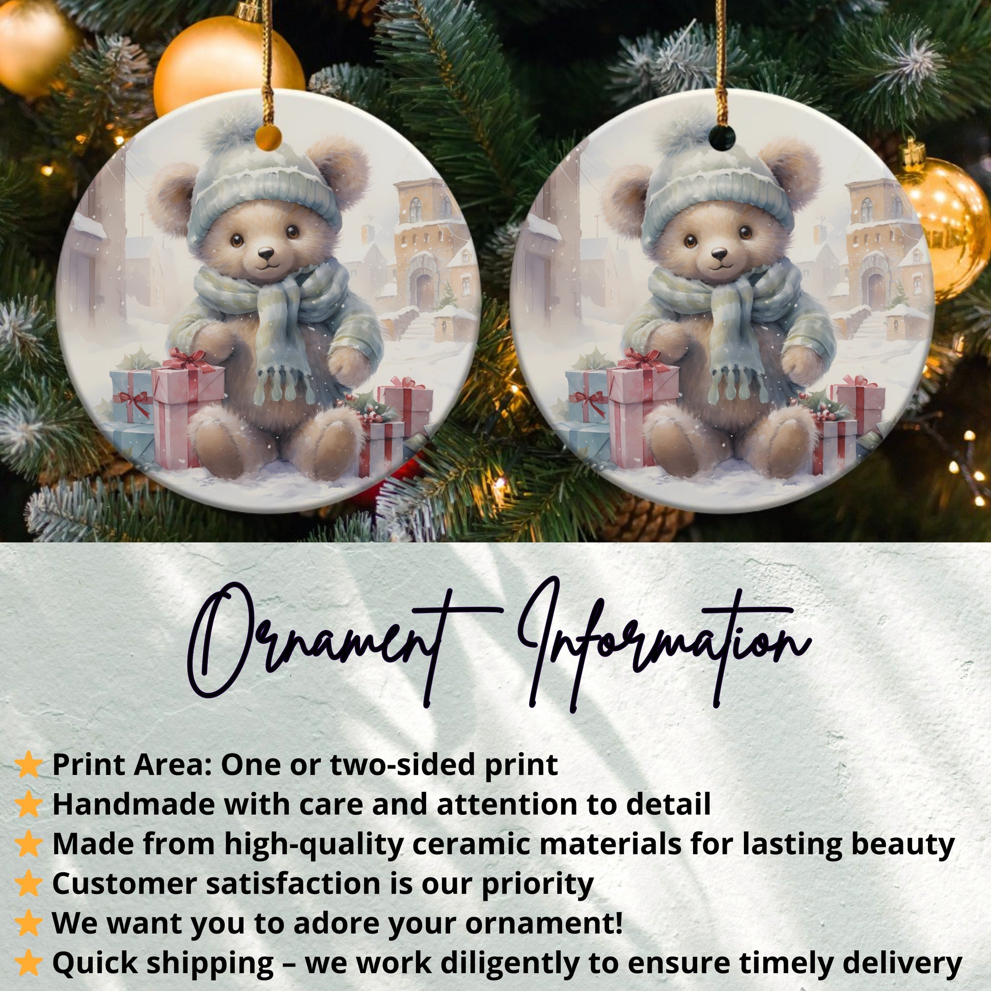 Cute Teddy Bear with Presents Christmas Ornament product type