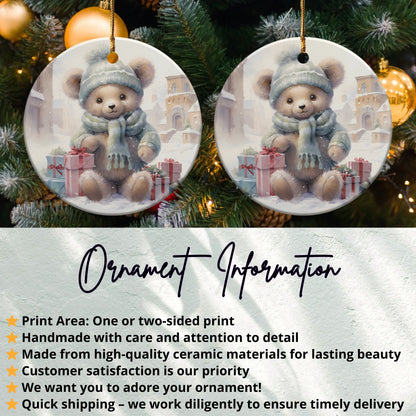 Cute Teddy Bear with Presents Christmas Ornament product type