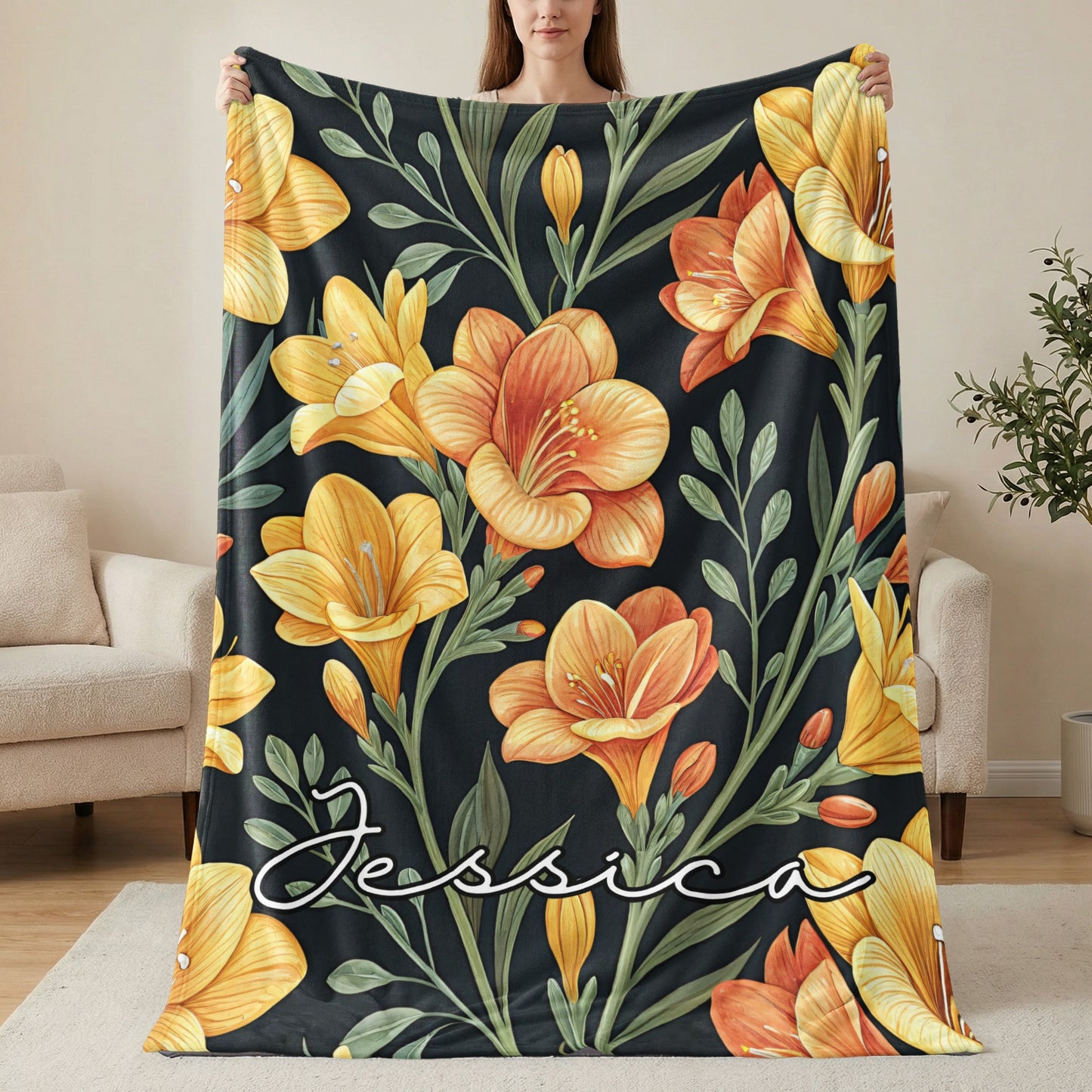 Floral Design with Custom Name on Dark Background - Walk Greener