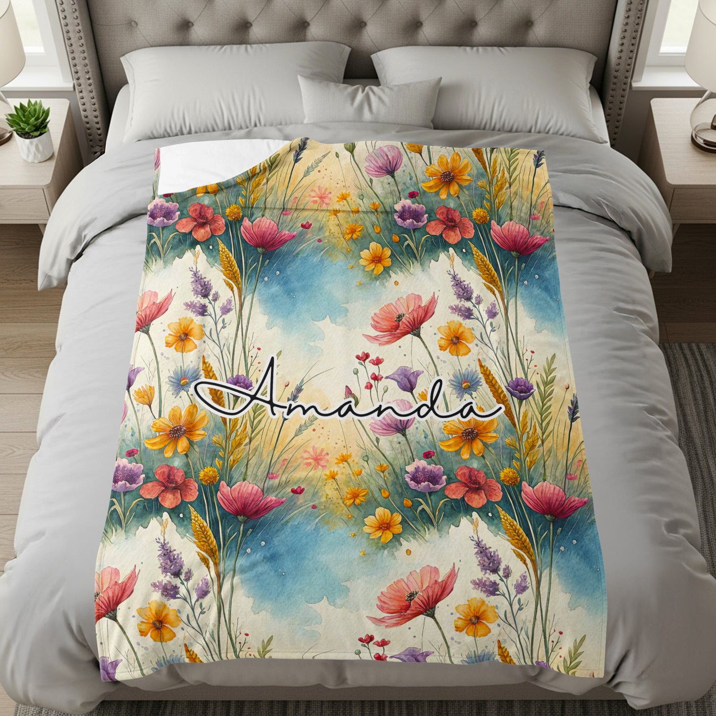 Personalized Floral Dreams Blanket Custom Name Bedding
