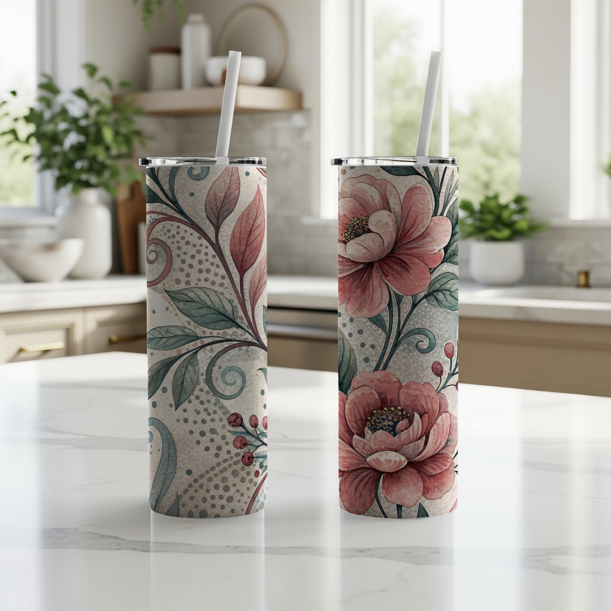 Floral Watercolor Elegant Design Flowers Roses 20 oz Skinny Tumbler - Walk Greener