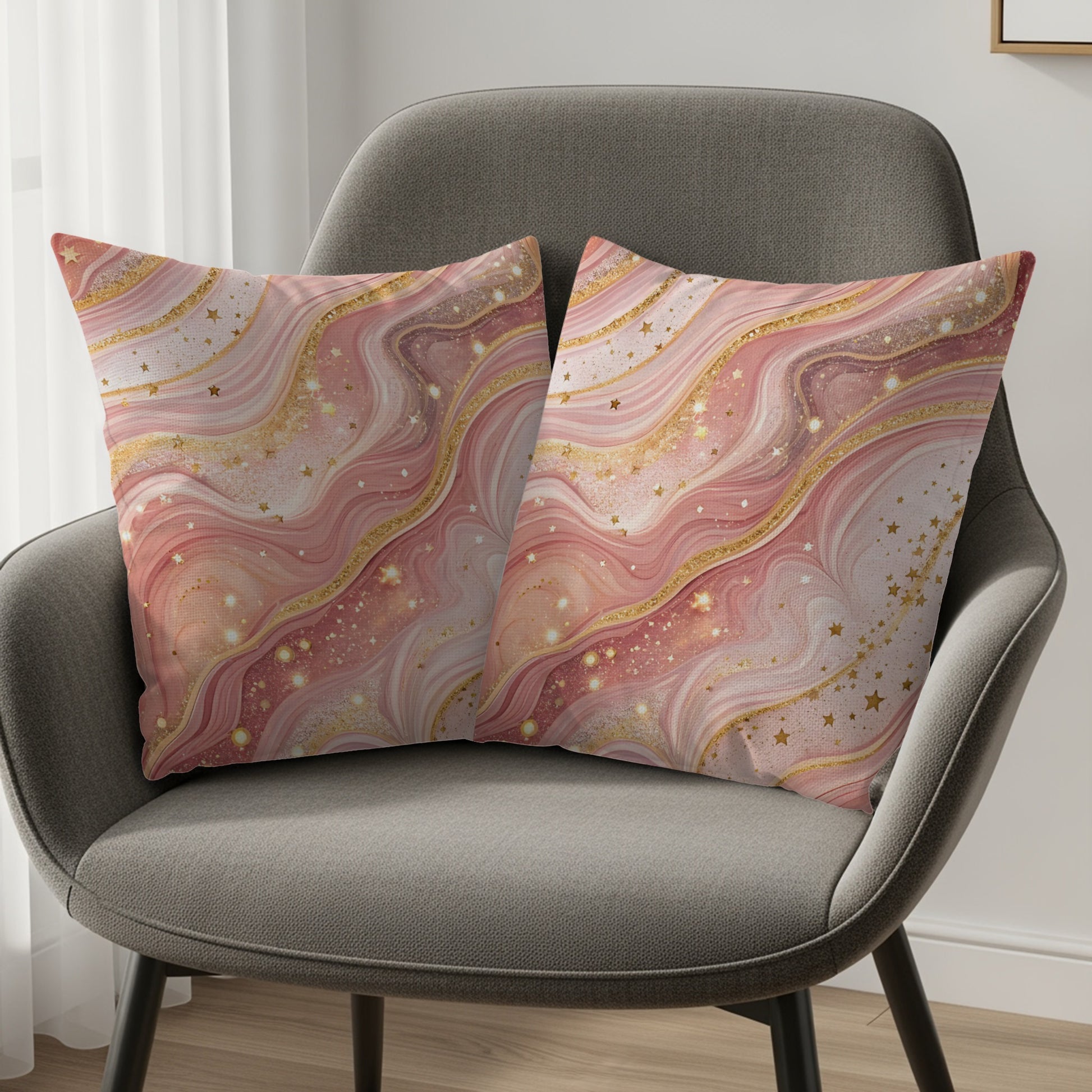 Luxury Pink with Gold Accents Stars Pattern Throw Pillows - Walk Greener