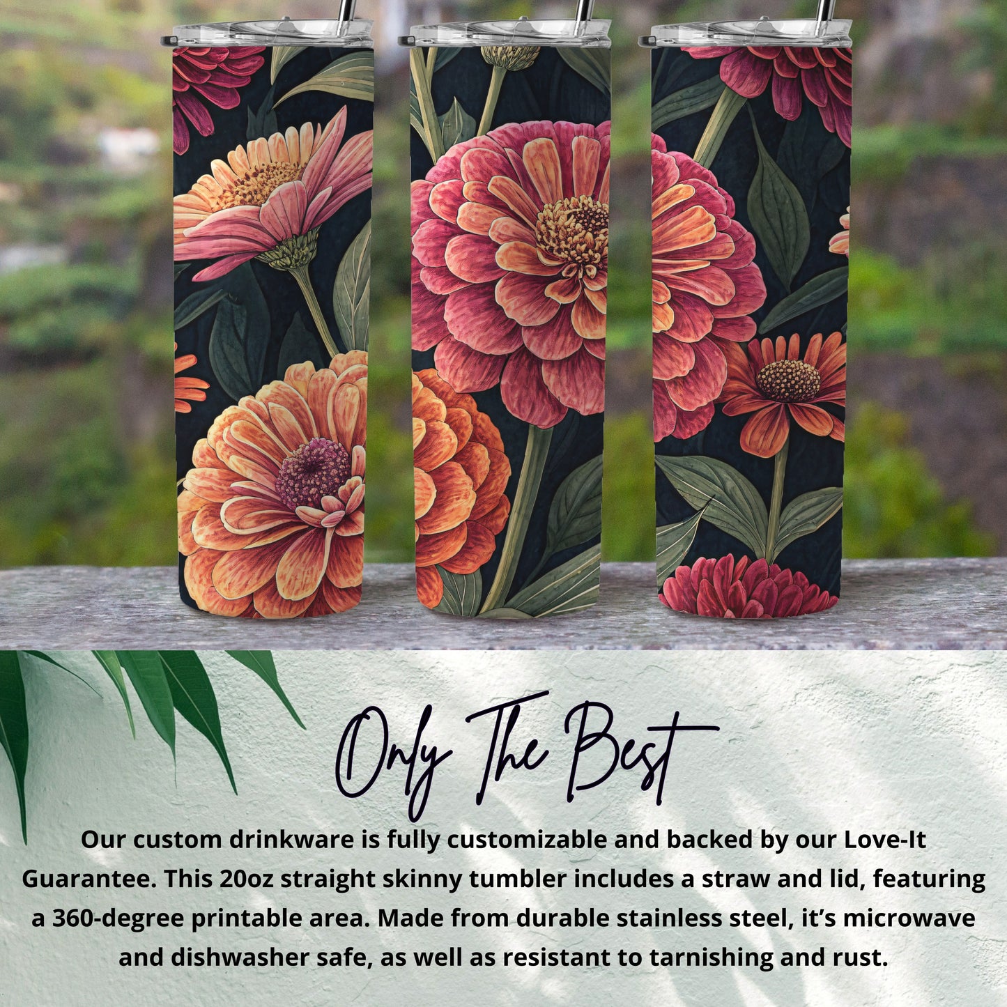 Floral Insulated Skinny Tumbler with Straw and Lid