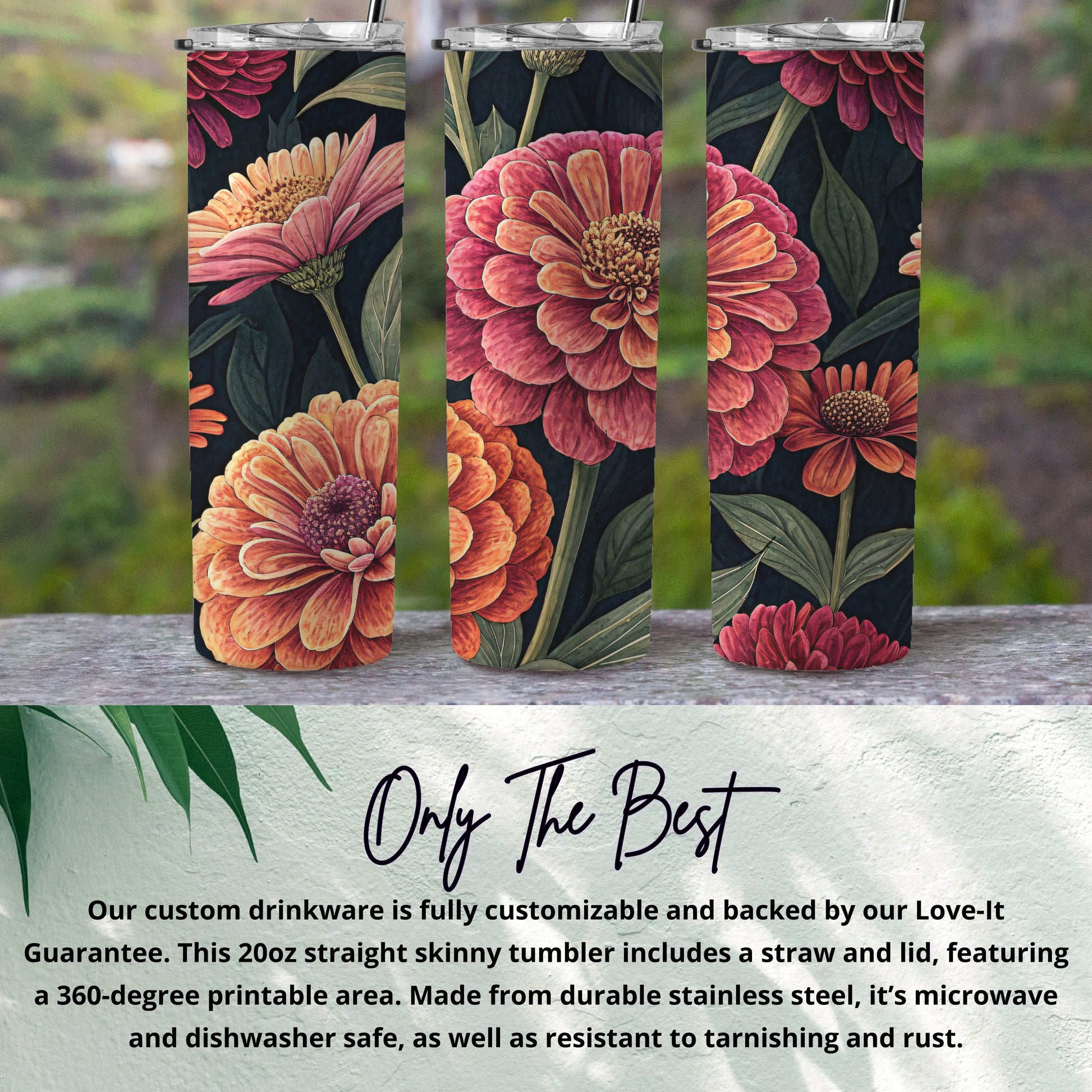 Floral Insulated Skinny Tumbler with Straw and Lid