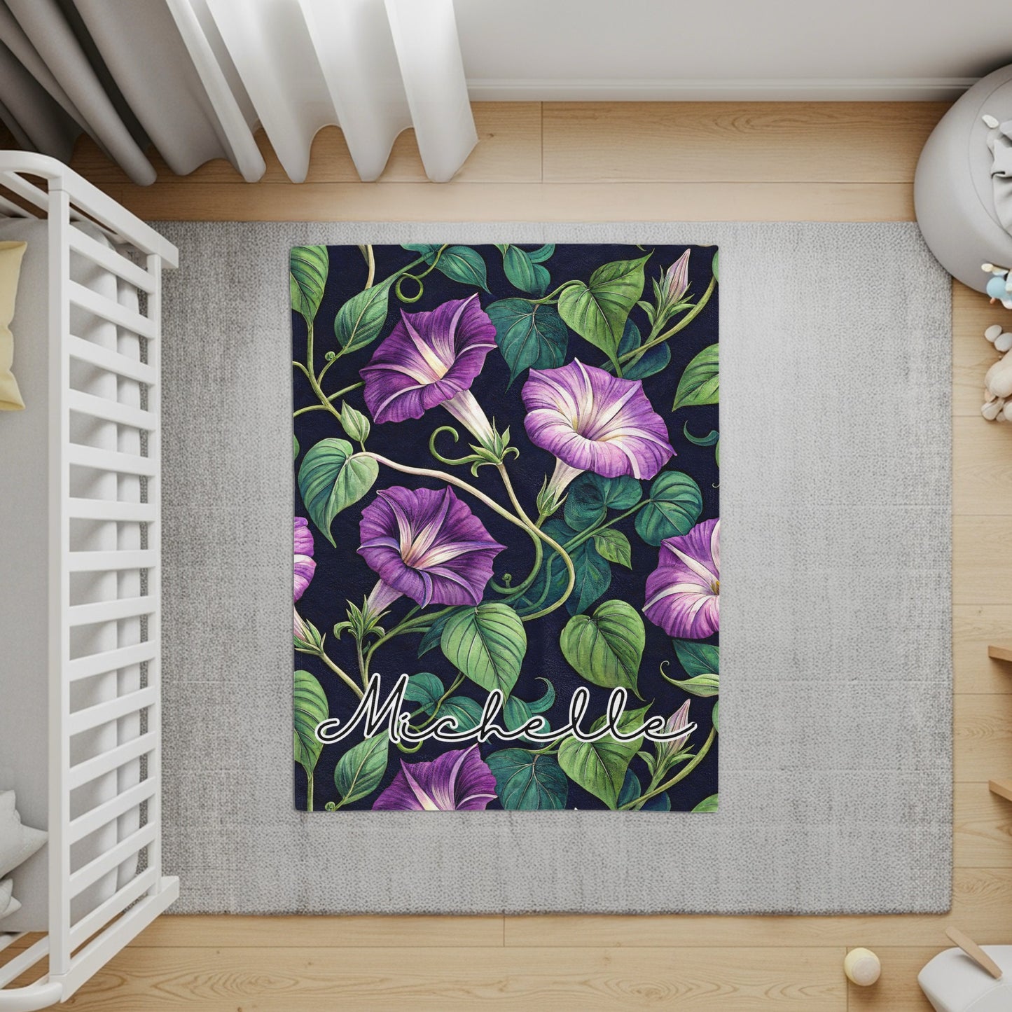 Customized Floral Design Purple Morning Glory Rug