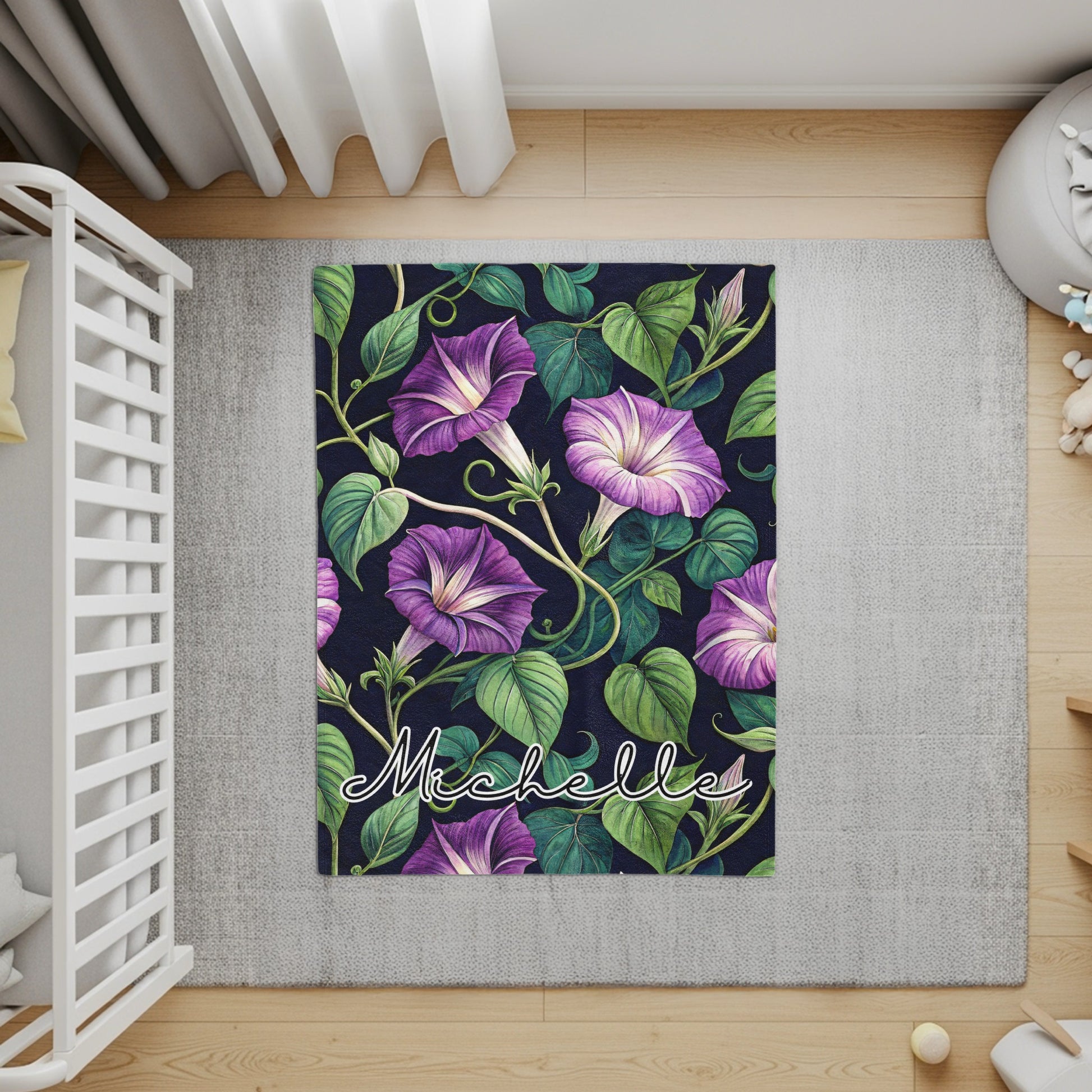 Customized Floral Design Purple Morning Glory Rug