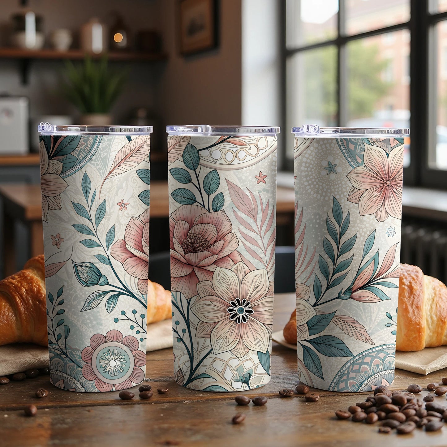 Elegant Floral Thermal Insulated Travel Tumbler Cup