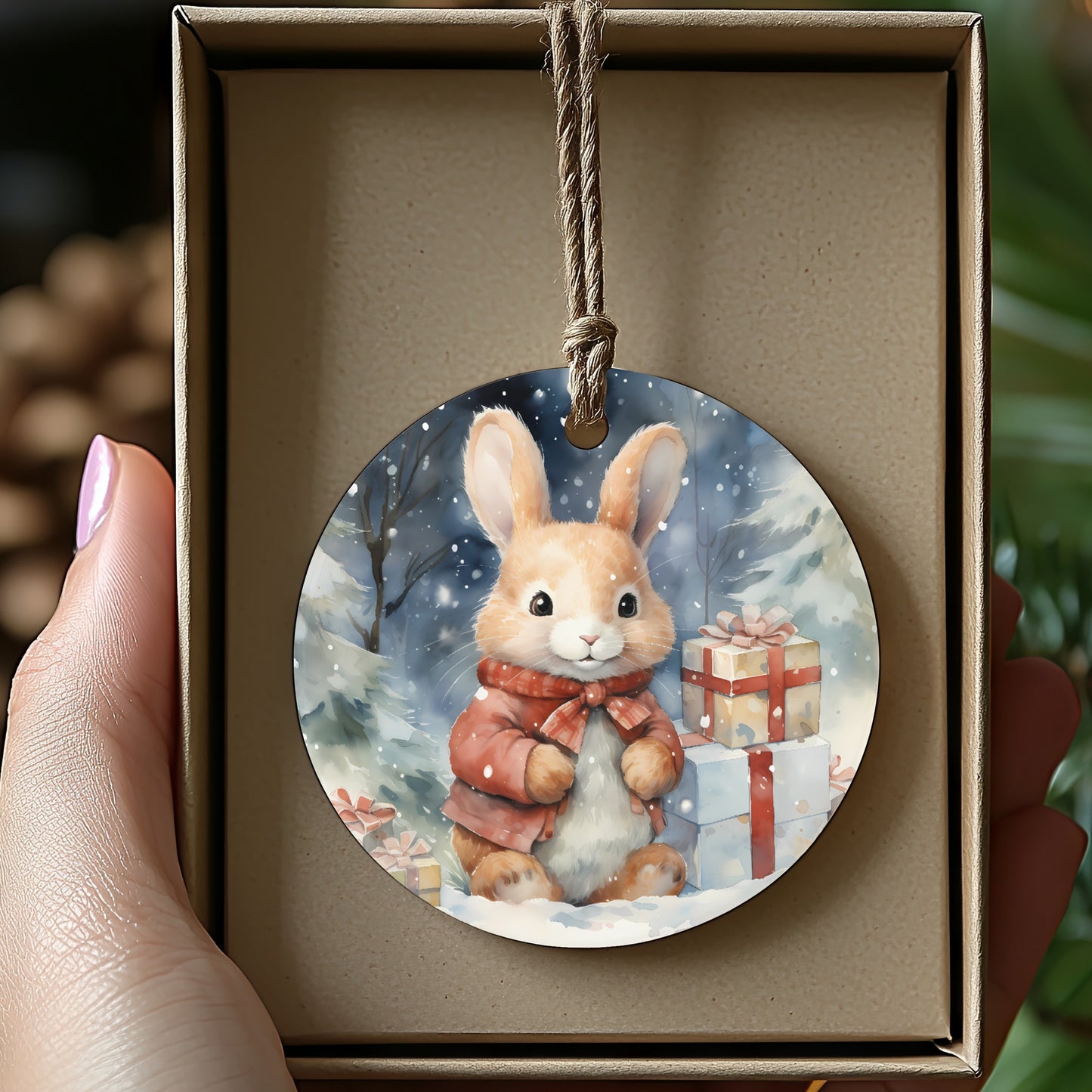 Cute Bunny with Gifts Christmas Tree Ornament product