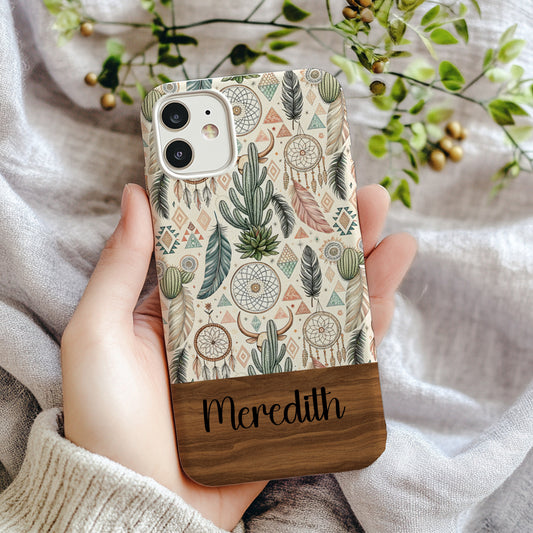 Custom Name Dreamcatcher and Cactus Theme Phone Case