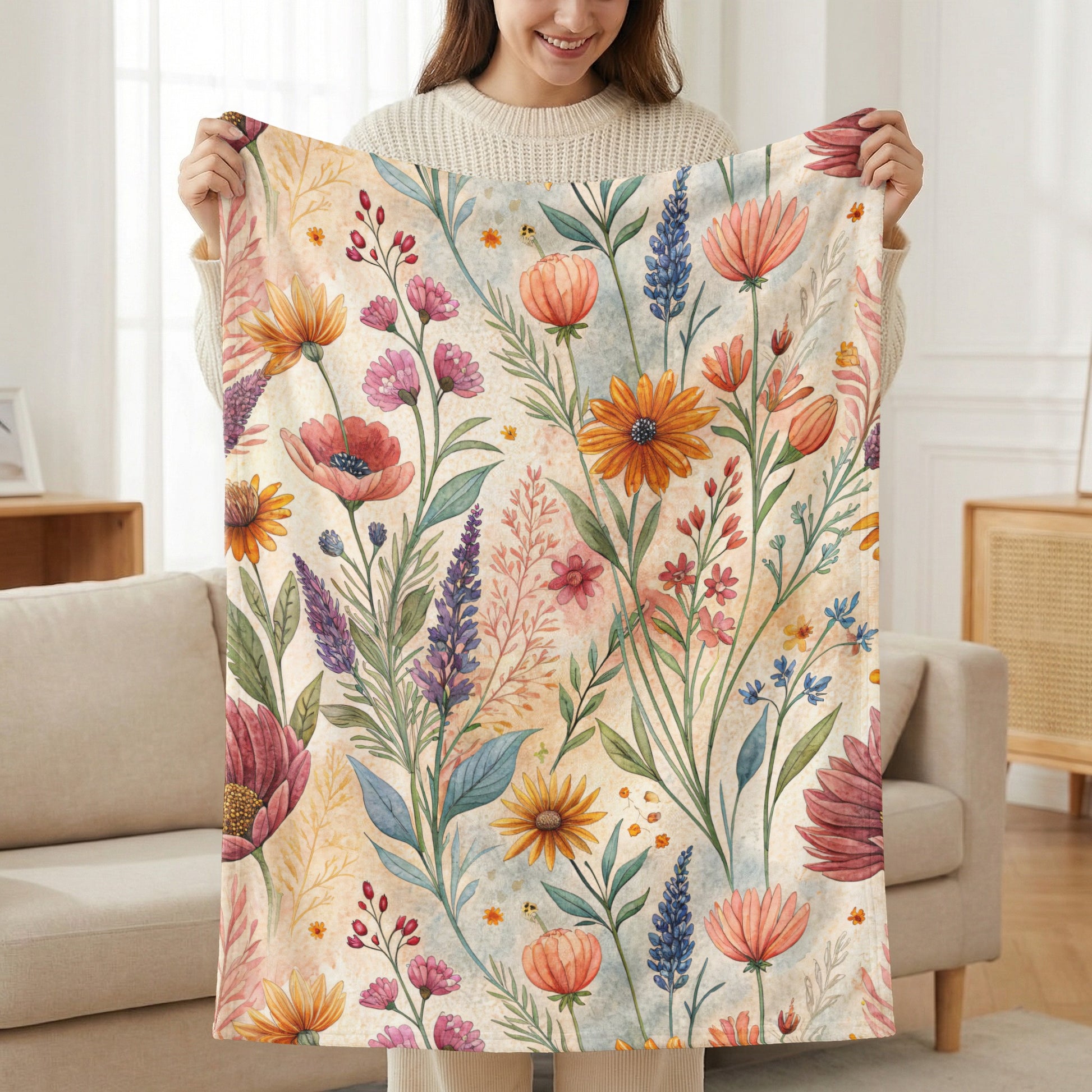 Floral Watercolor Painting Design Velveteen Plush Blankets - Walk Greener