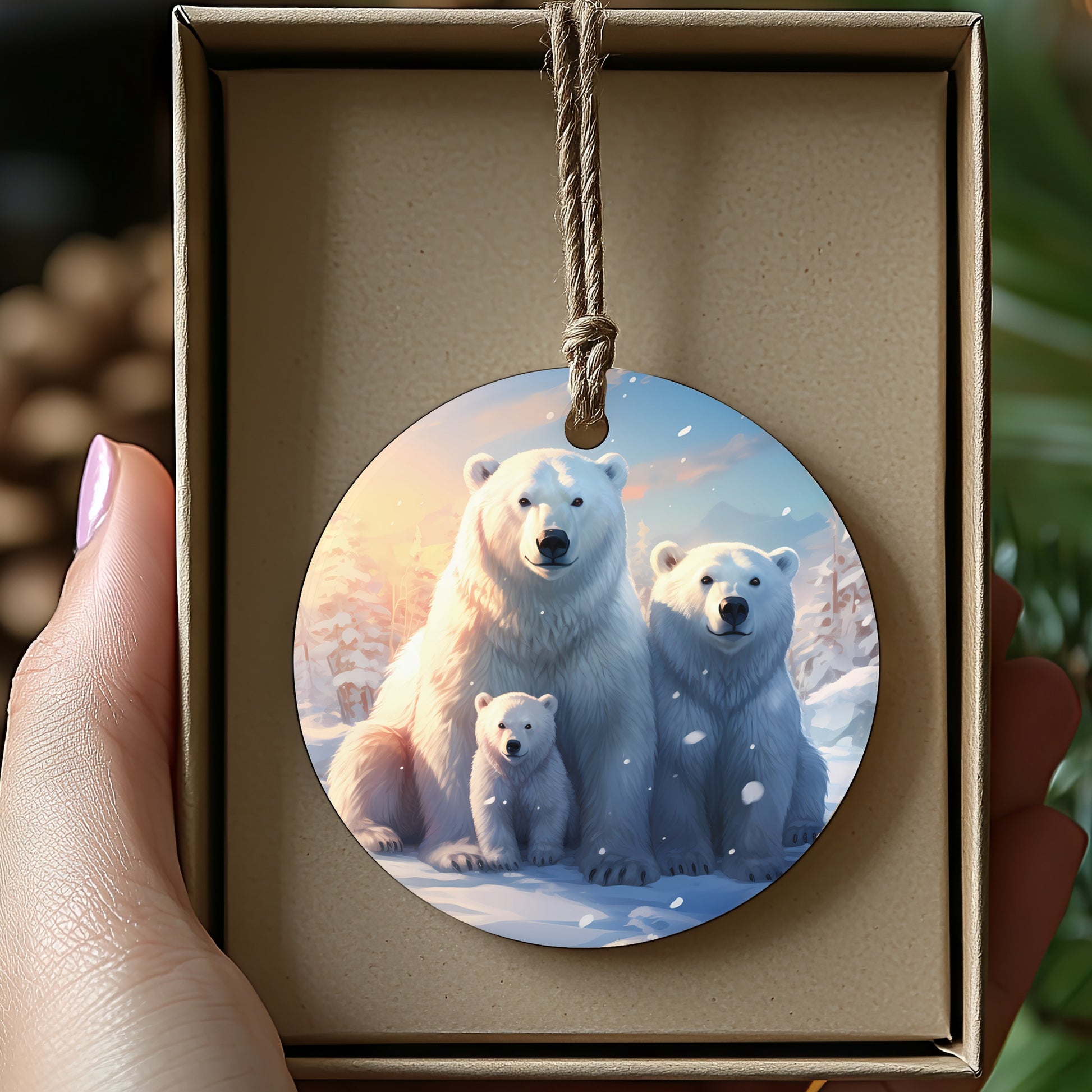 Family of Polar Bears in Snow Round Ornament product