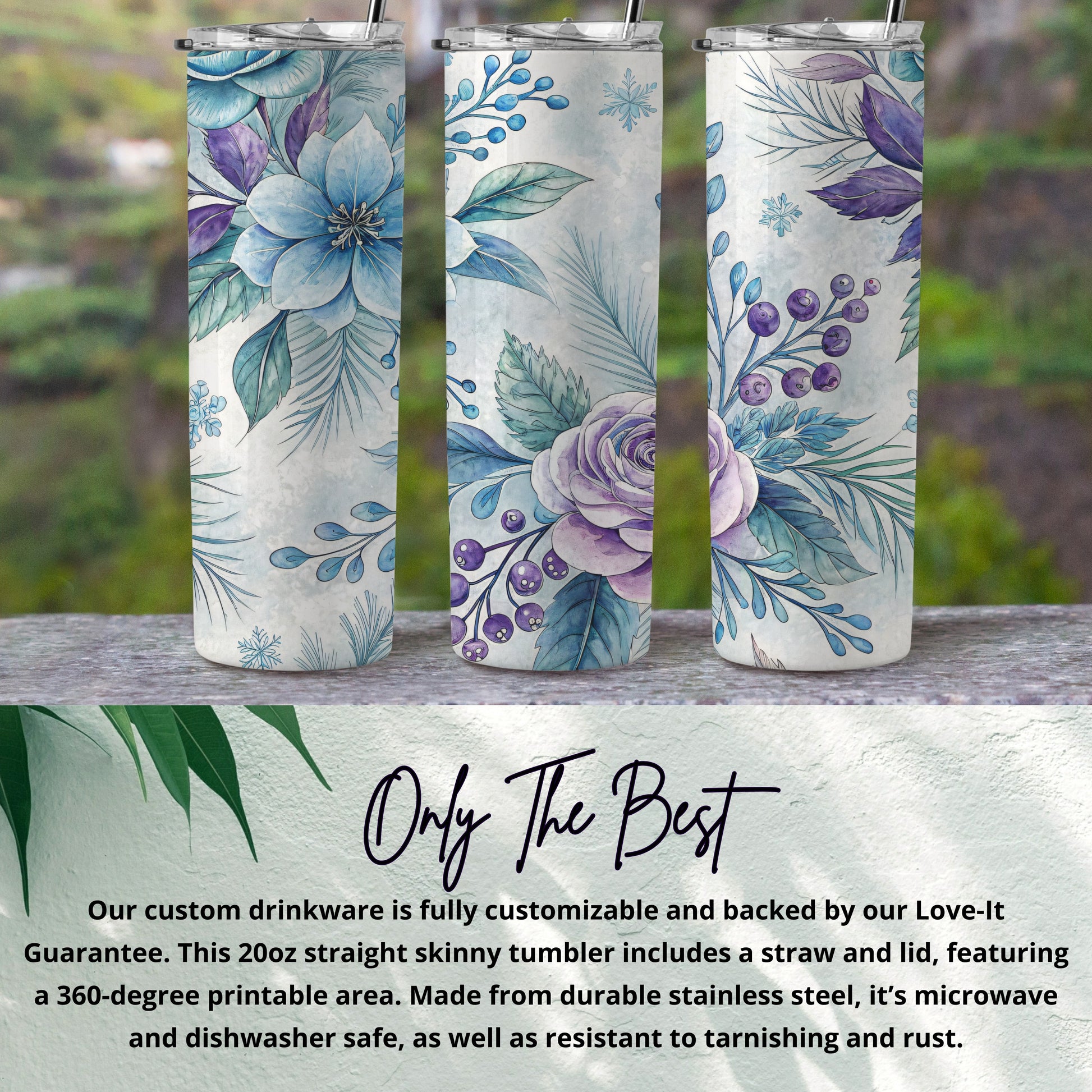 Floral Patterned 20oz Drink Tumbler with Straw Lid
