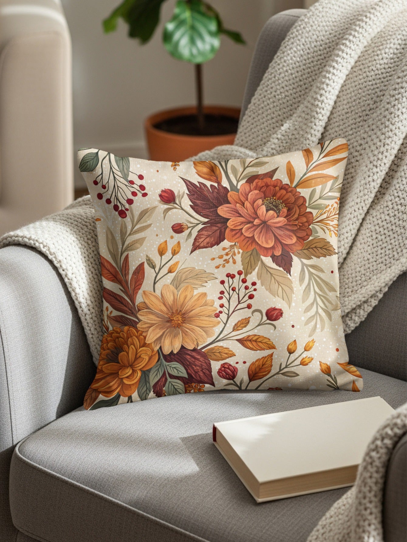 Autumn Floral Throw Pillow for Elegant Home Decor