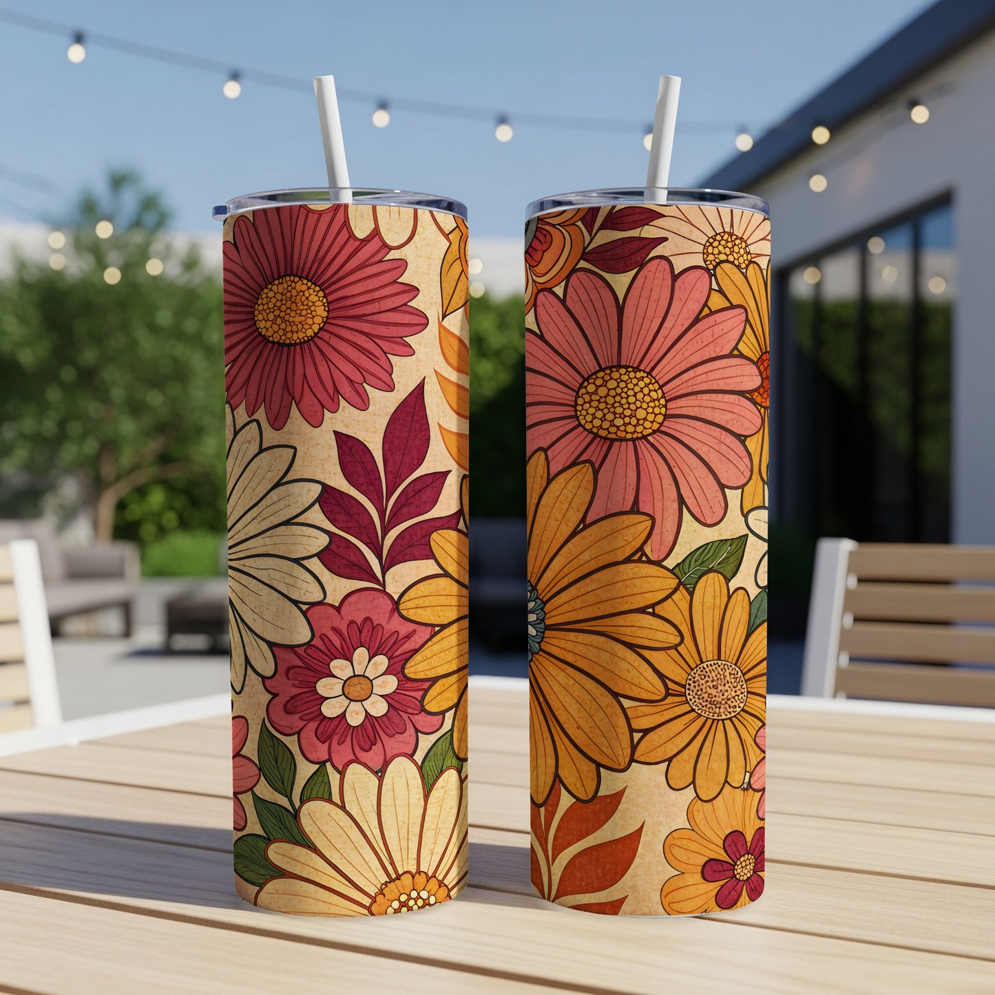 Colorful Floral Design Insulated Tumbler Cup