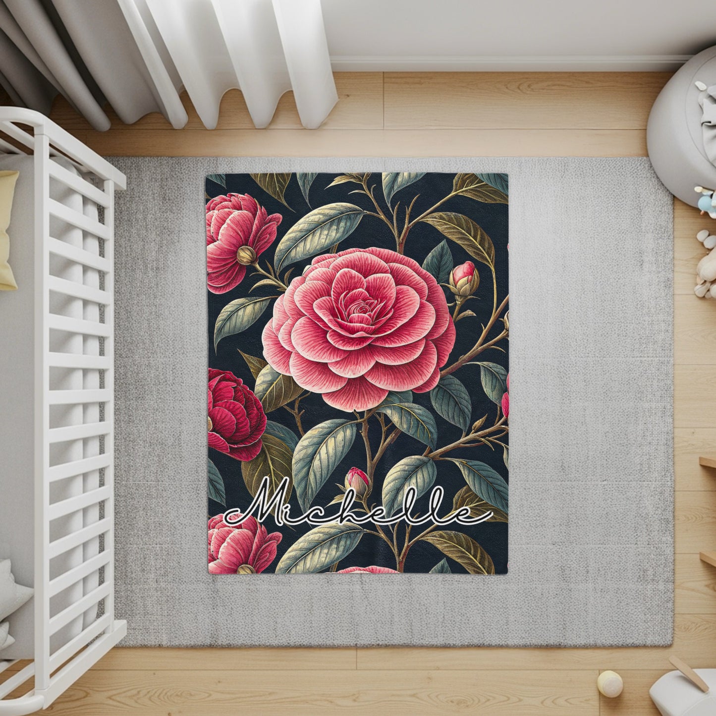 Custom Floral Design Rug Personalized with Michelle