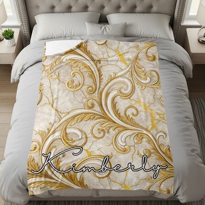 Elegant Gold and White Swirl Decor Personalized Blanket