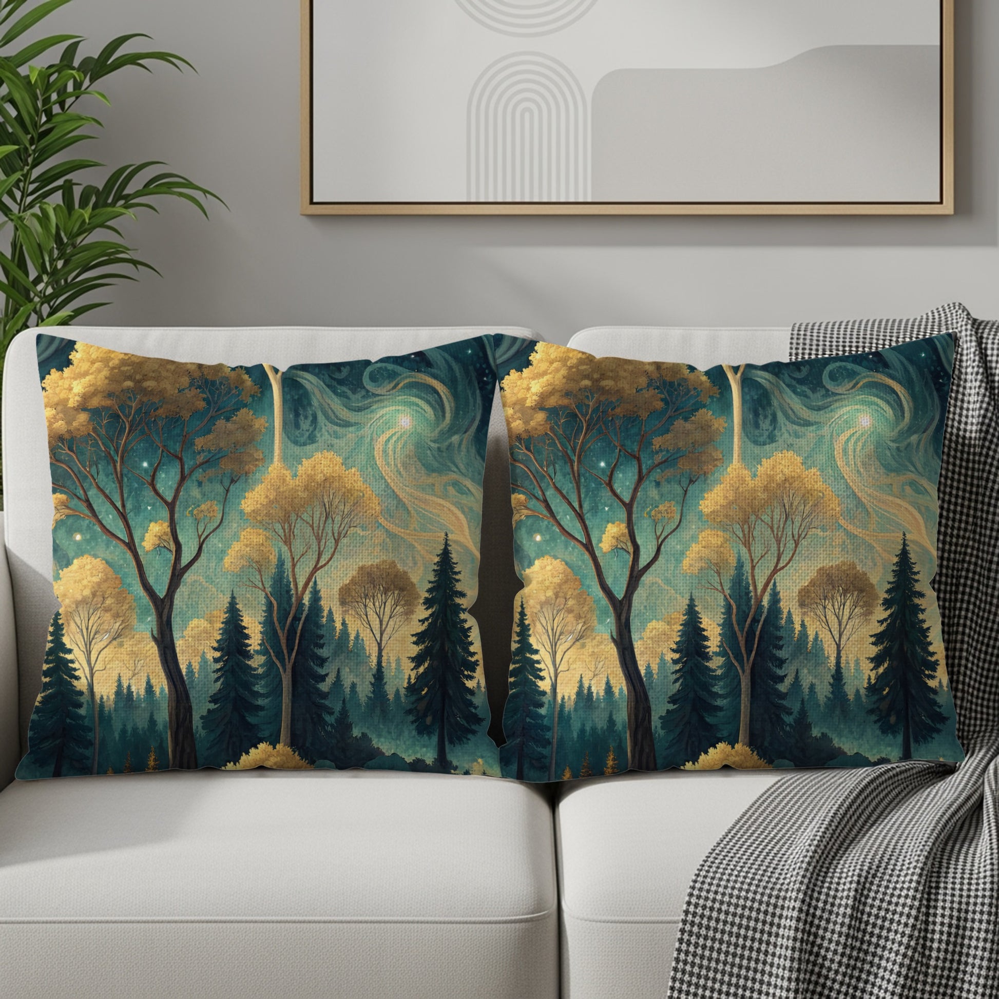 Stunning Forest and Starry Sky Throw Pillow Set