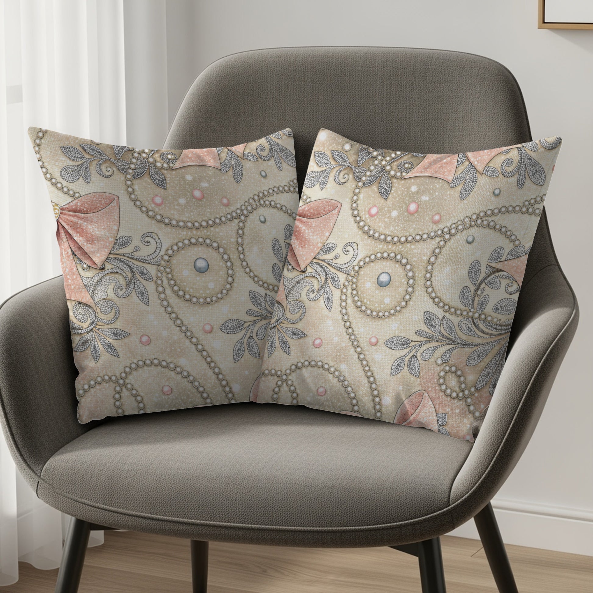 Sparkling Bows with Pearls Pattern Design Pillows & Pillow Cases - Walk Greener