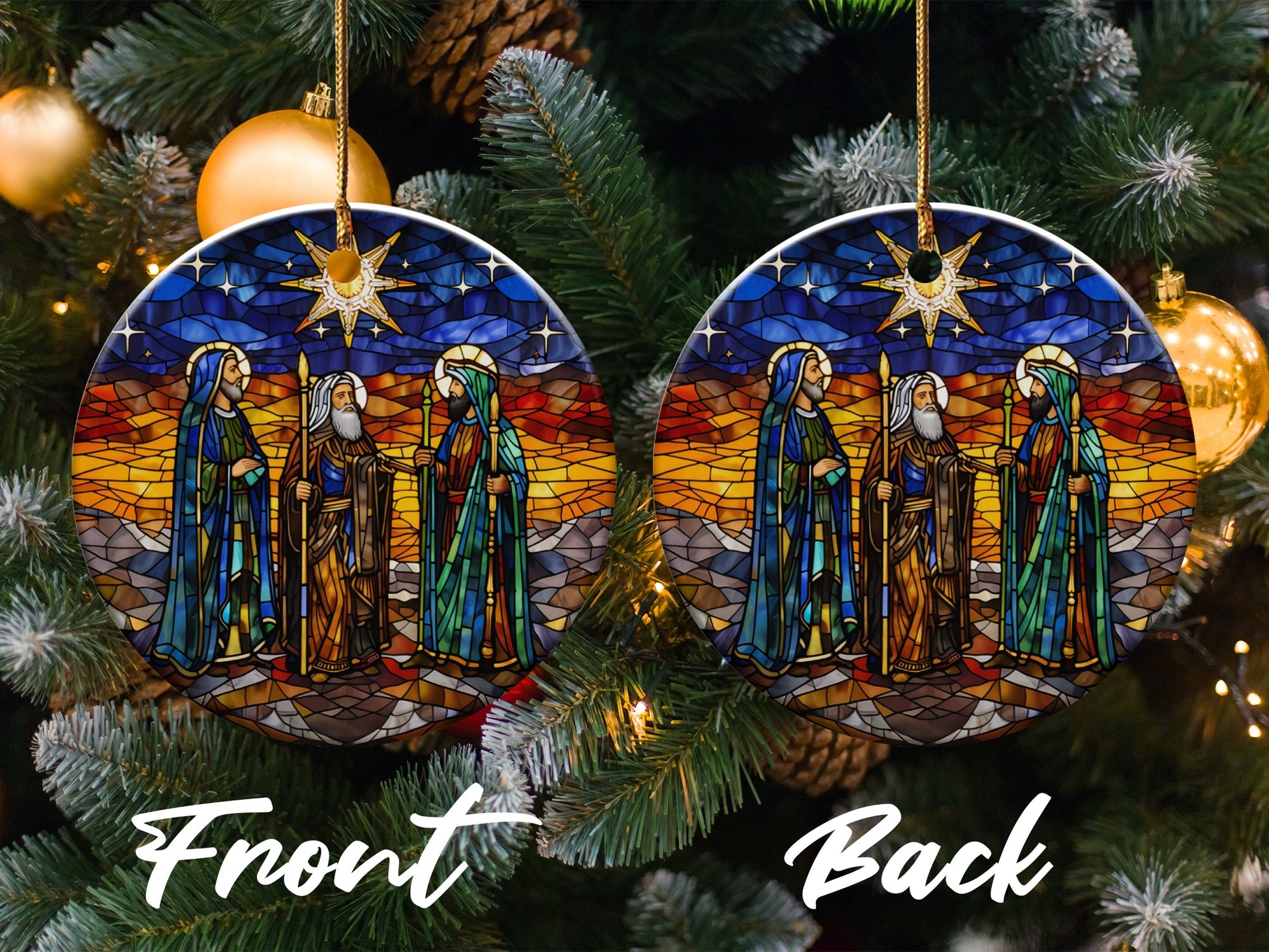 Nativity Scene Stained Glass Christmas Ornament product