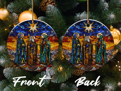 Nativity Scene Stained Glass Christmas Ornament product