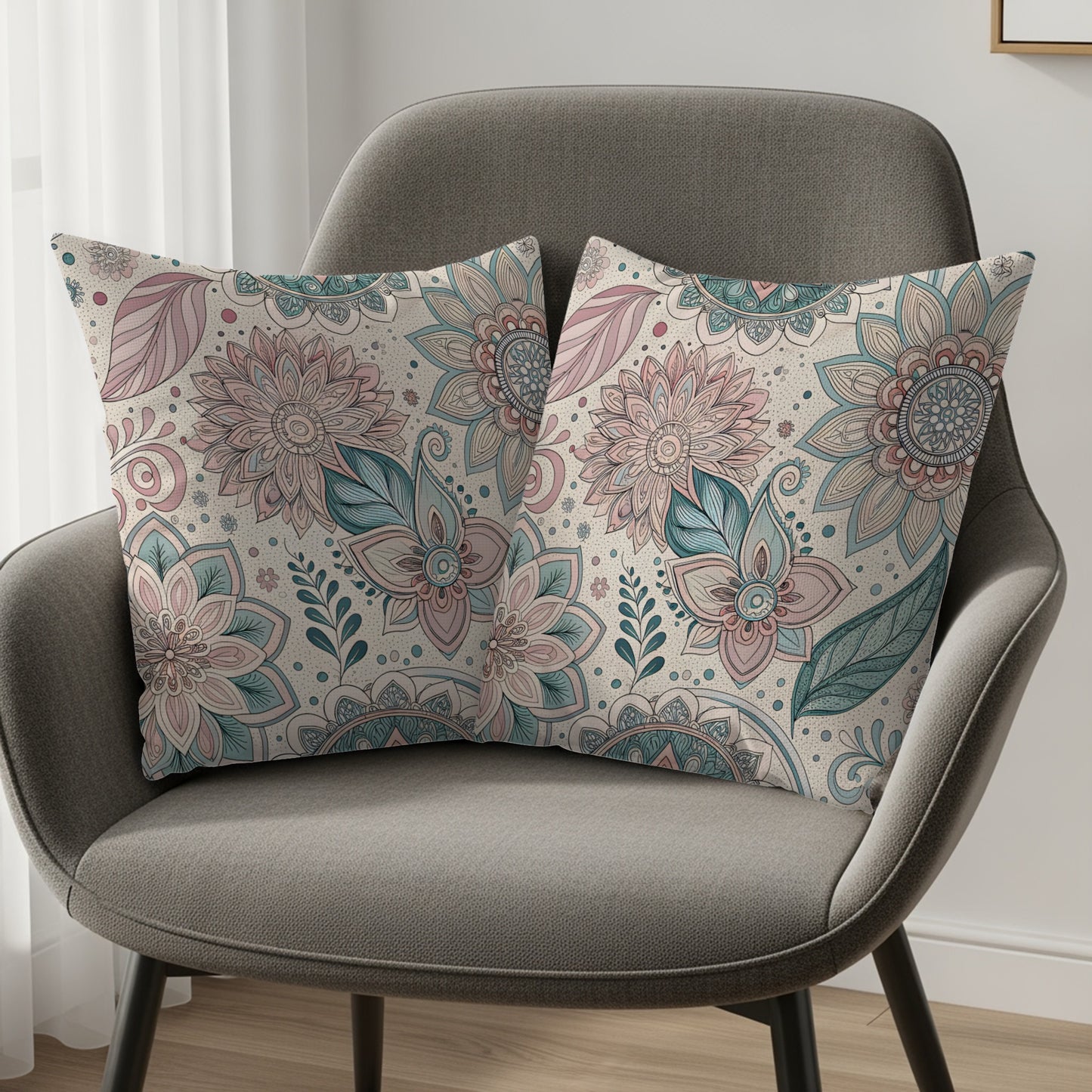 Floral Mandala Design Throw Pillow Set for Home Decor