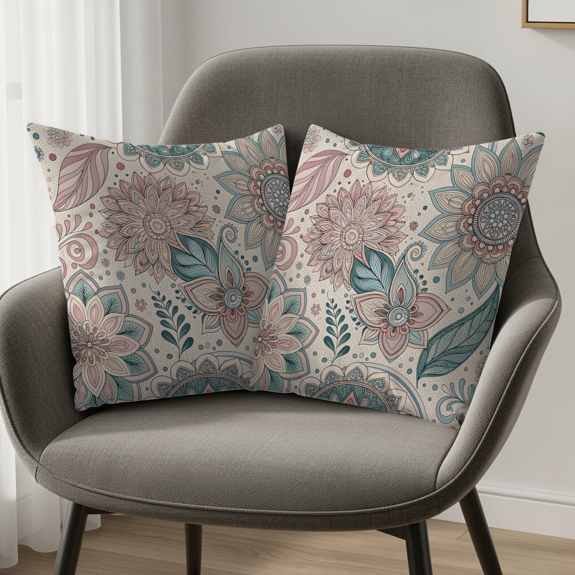 Floral Mandala Design Throw Pillow Set for Home Decor