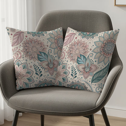 Floral Mandala Design Throw Pillow Set for Home Decor