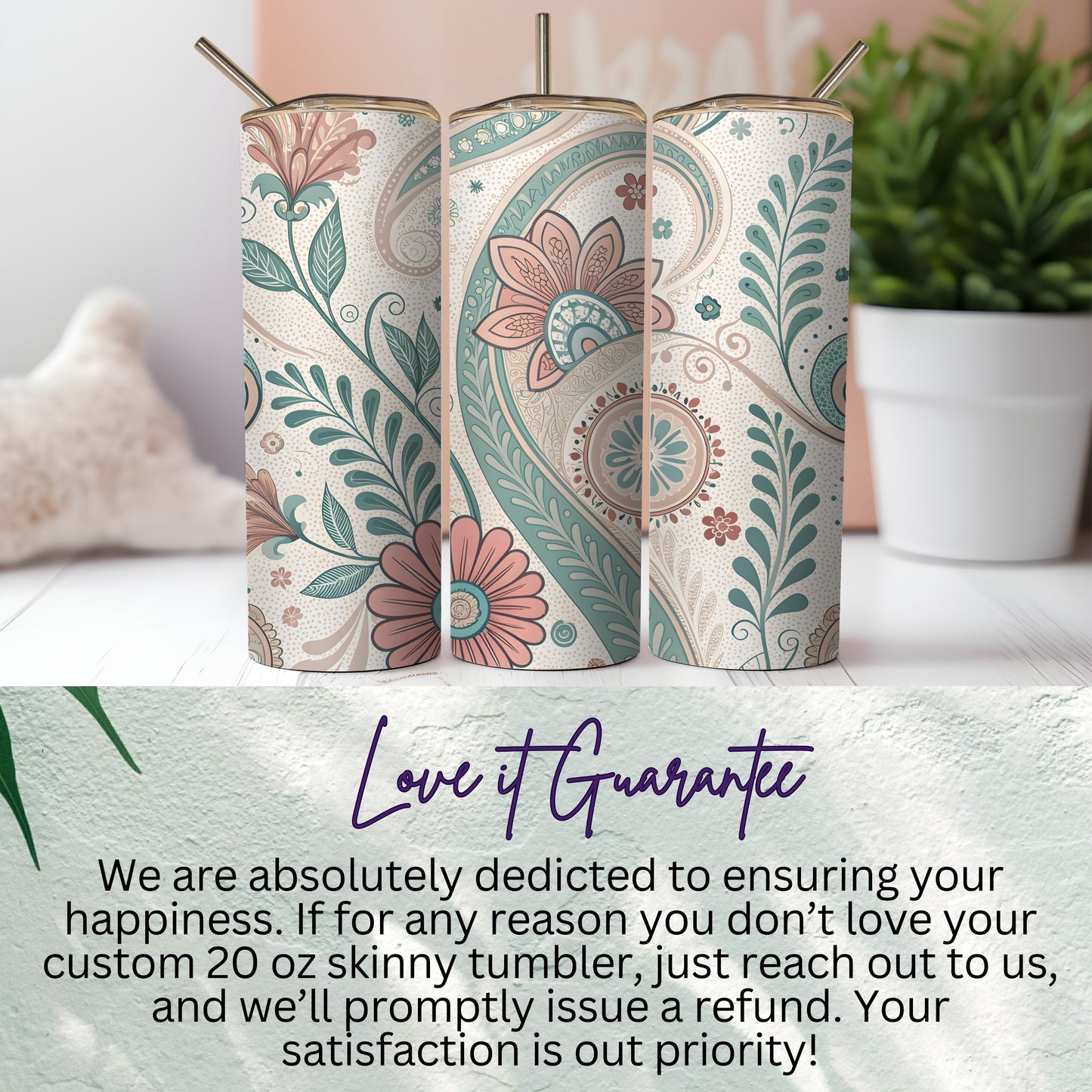 Custom 20 oz Skinny Tumbler with Floral Design