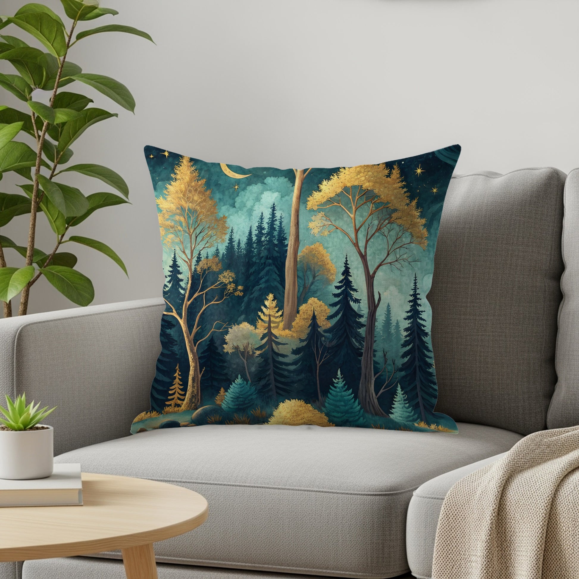 Enchanting Forest Scene Throw Pillow for Home Decor