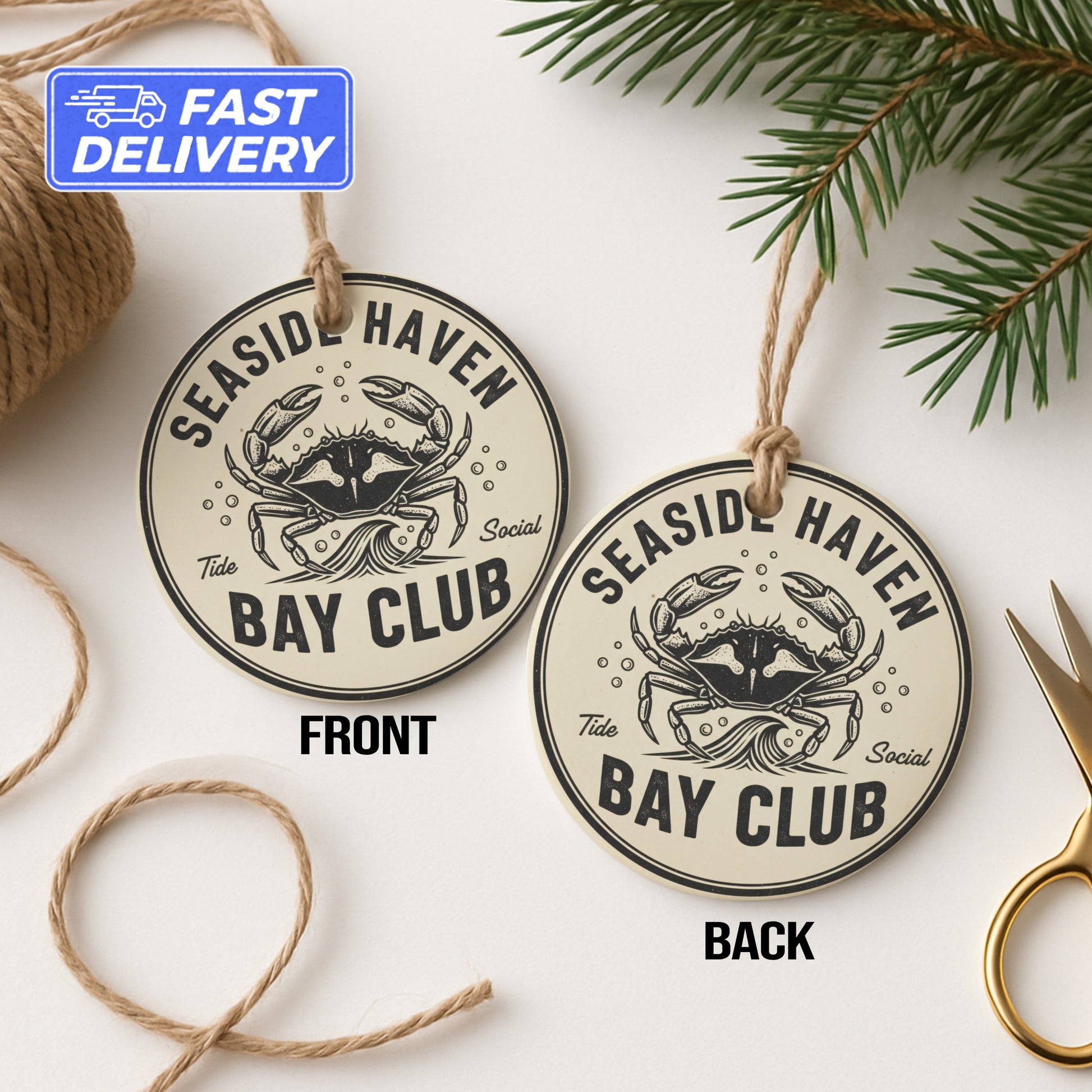 Seaside Haven Bay Club Crab Front Back Ornament product type
