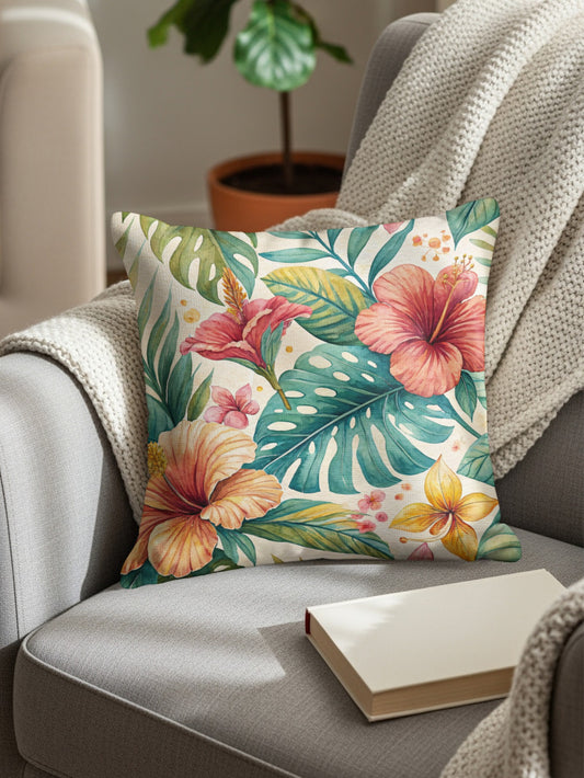 Tropical Floral Patterned Decorative Throw Pillow