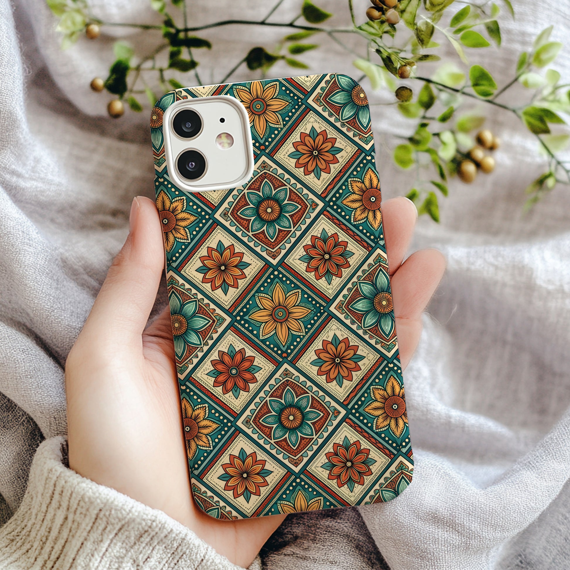 Floral Diamond Pattern for Custom Name Phone Case - Walk Greener