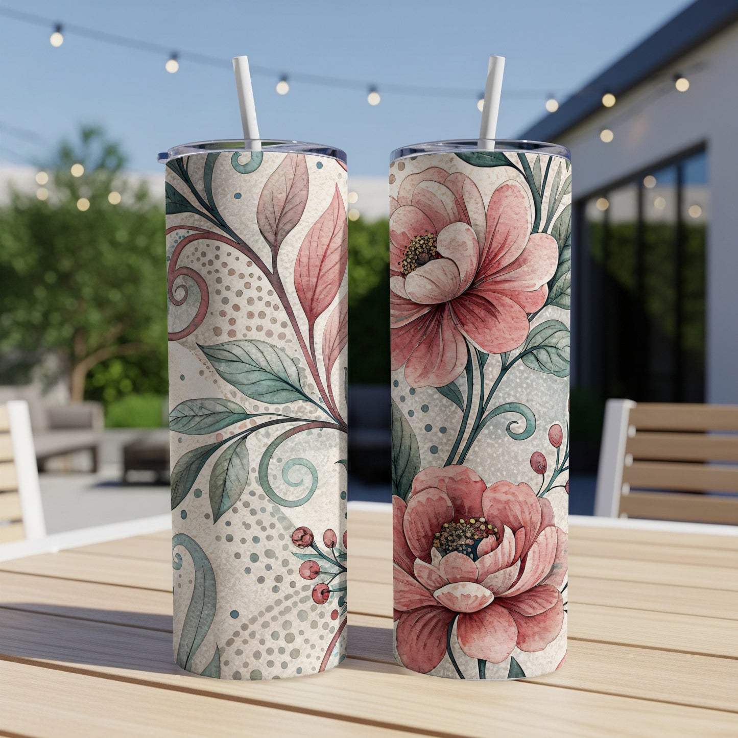 Floral Watercolor Elegant Design Flowers Roses 20 oz Skinny Tumbler - Walk Greener