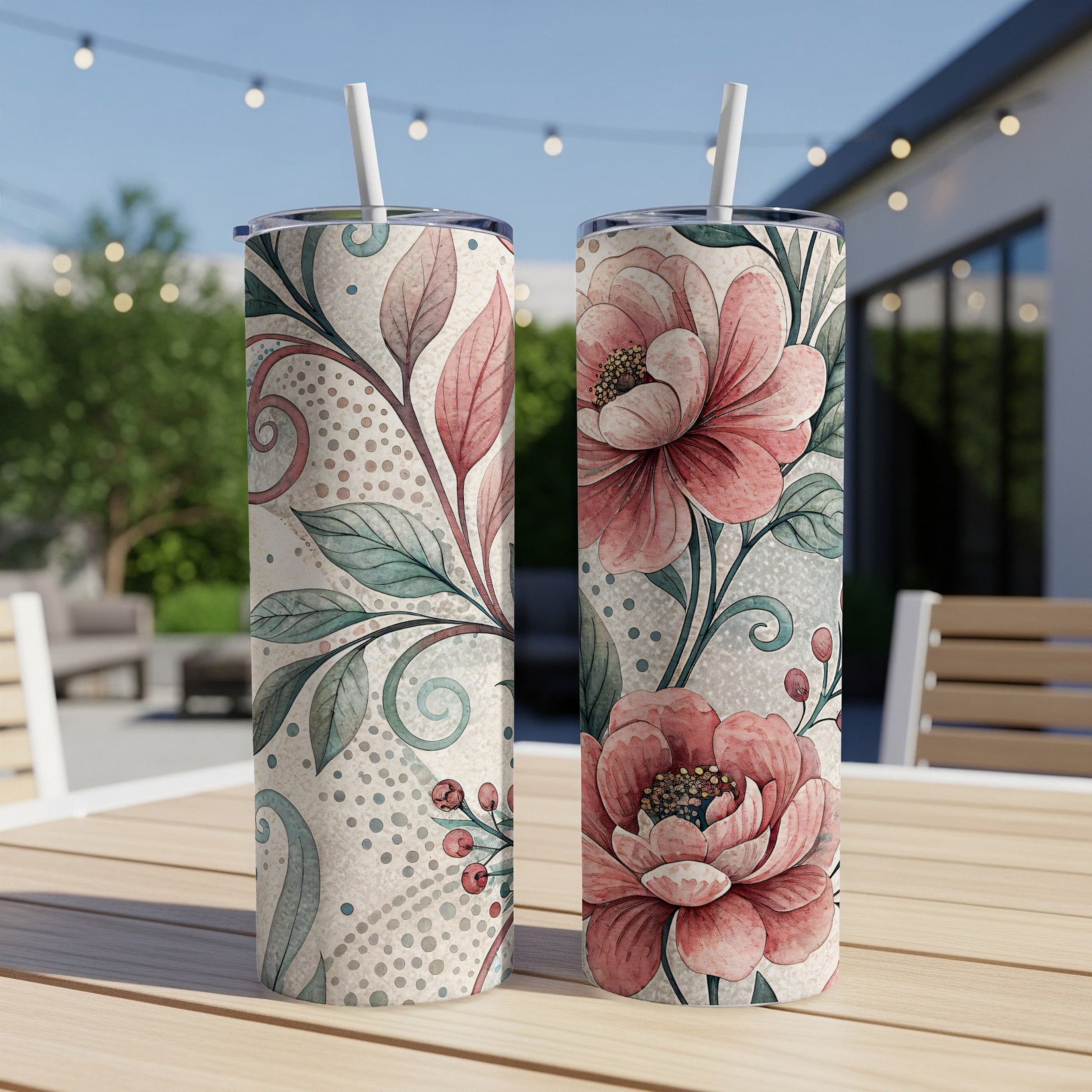 Floral Watercolor Elegant Design Flowers Roses 20 oz Skinny Tumbler - Walk Greener