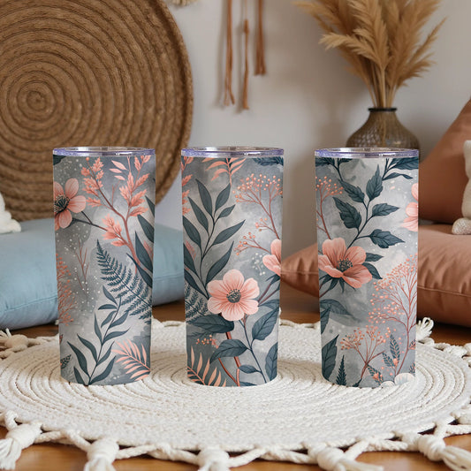 Floral Design Pattern on Gray Background Great Tumbler - Walk Greener