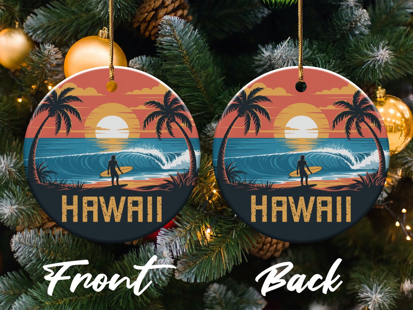 Hawaii Surfing Sunset Design Christmas Ornament product