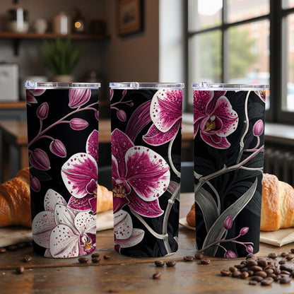 Pink Orchid Design Tumbler with Lid for Hot or Cold Drinks