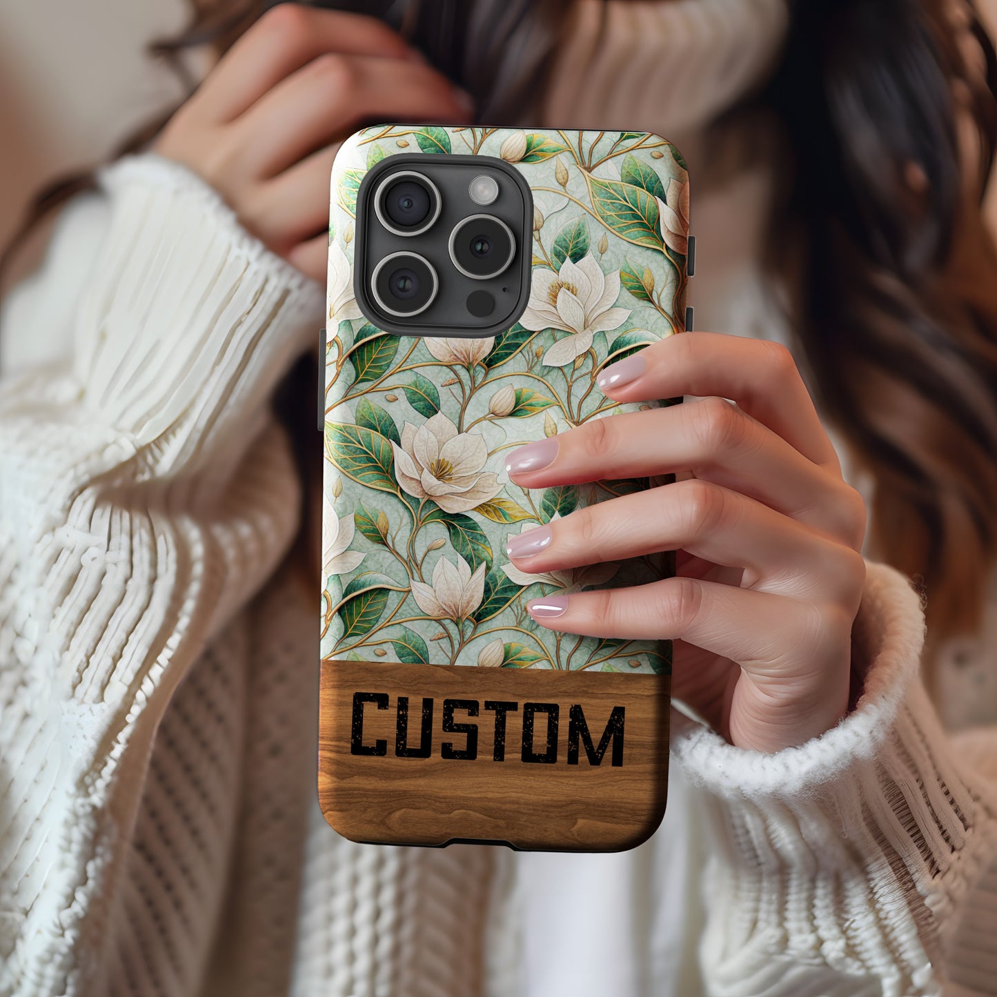 Custom Floral Design Phone Case with Personalized Text