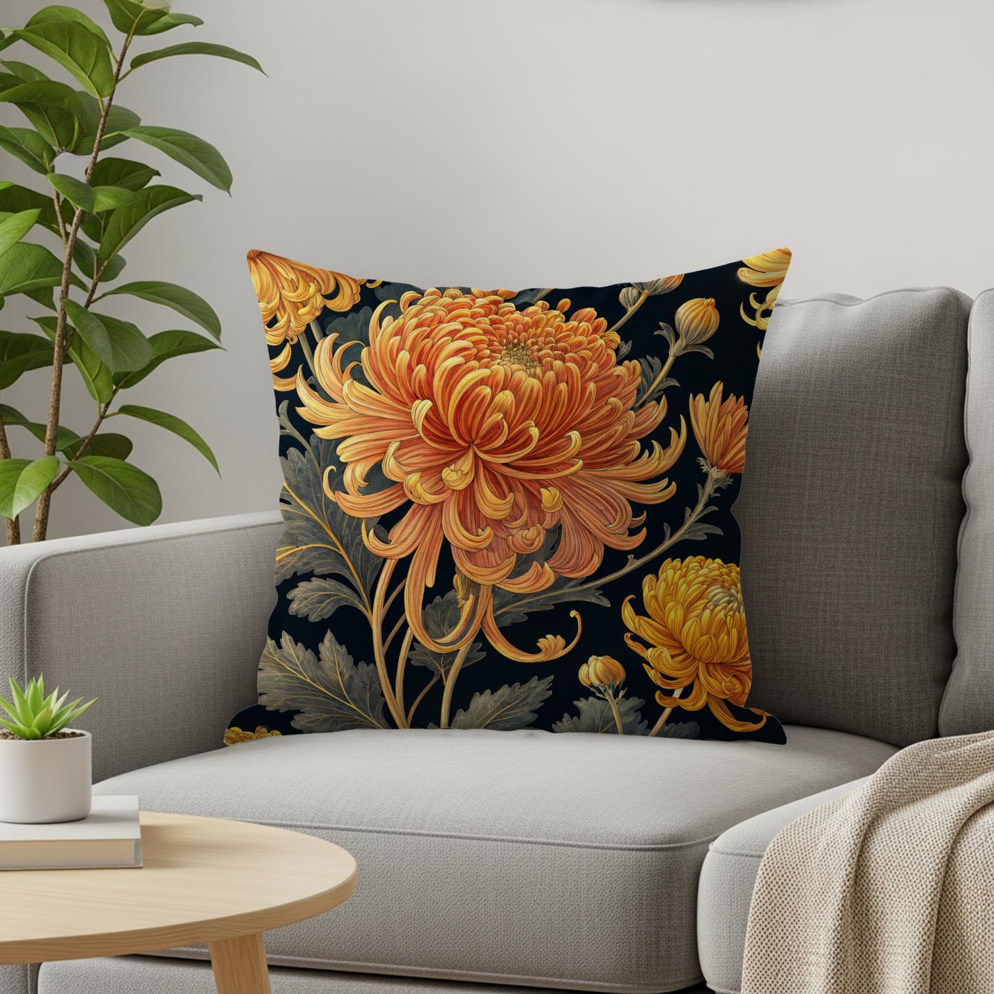 Elegant Floral Chrysanthemum Print Decorative Pillow