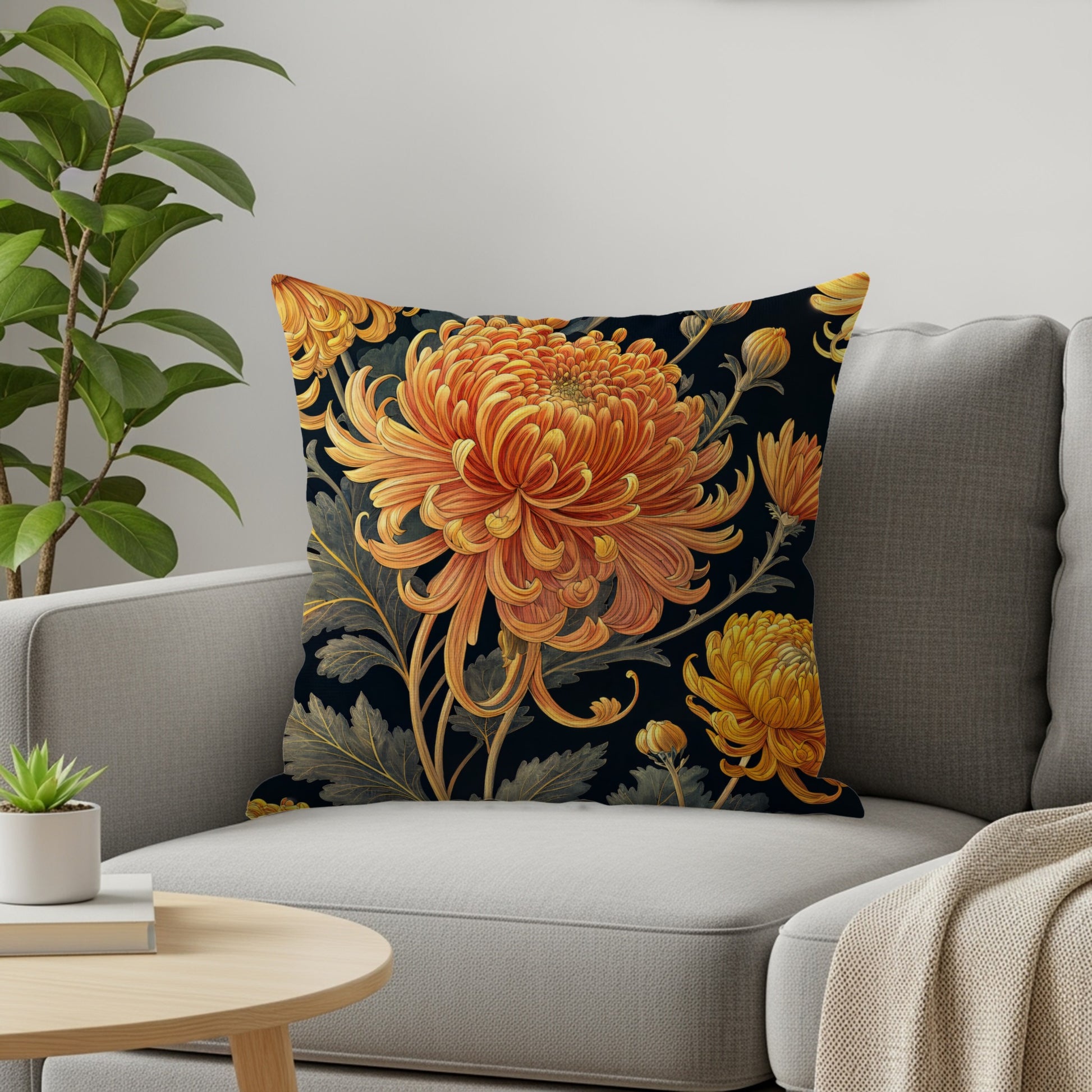 Elegant Floral Chrysanthemum Print Decorative Pillow